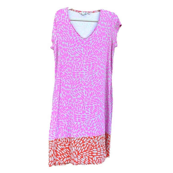 Boden Dresses & Skirts - Boden Nancy Jersey Dress | Size 14 US Pink & Coral Pebble Print Made in Portugal